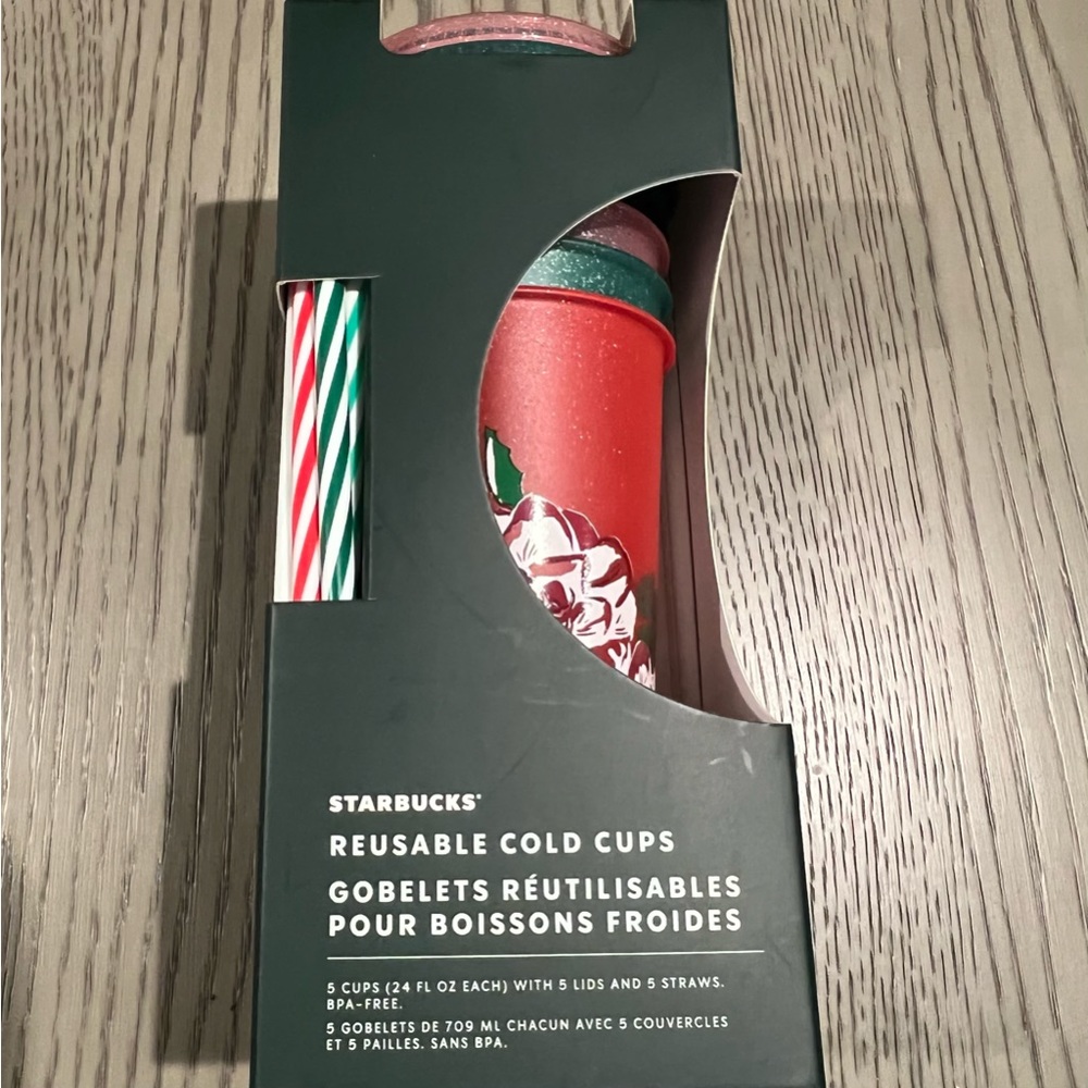 𝅺Starbucks 5 Lt.Edition Glitter Holiday Floral Reusable 24oz Cold Cups Coffee - Picture 2 of 8